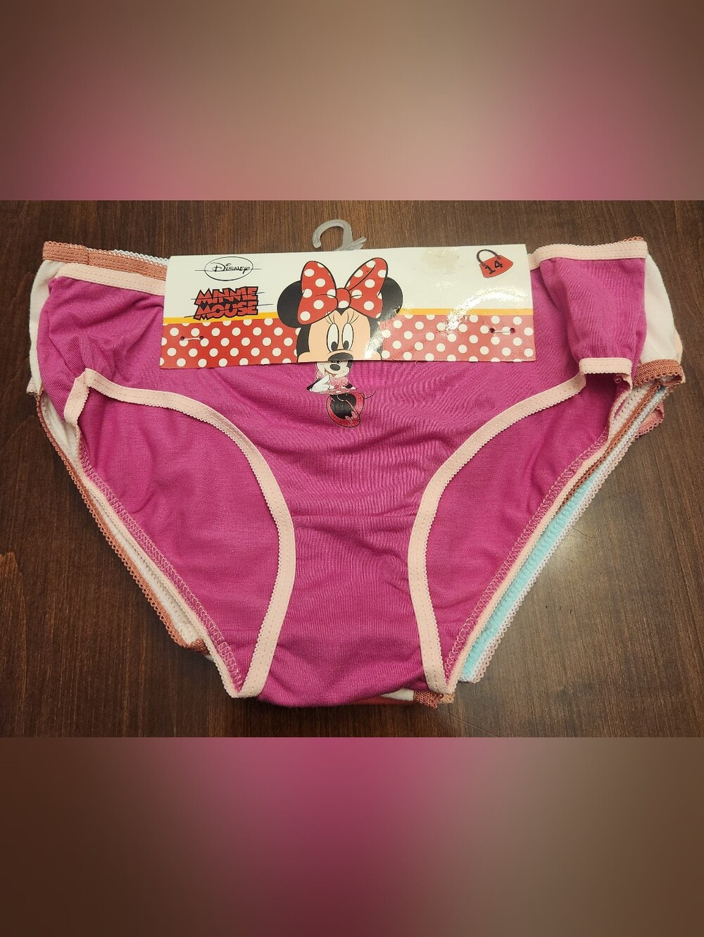 Disney Minnie Mouse Girls' Hot Pink Cotton Panties Briefs Pack Of 8. NEW